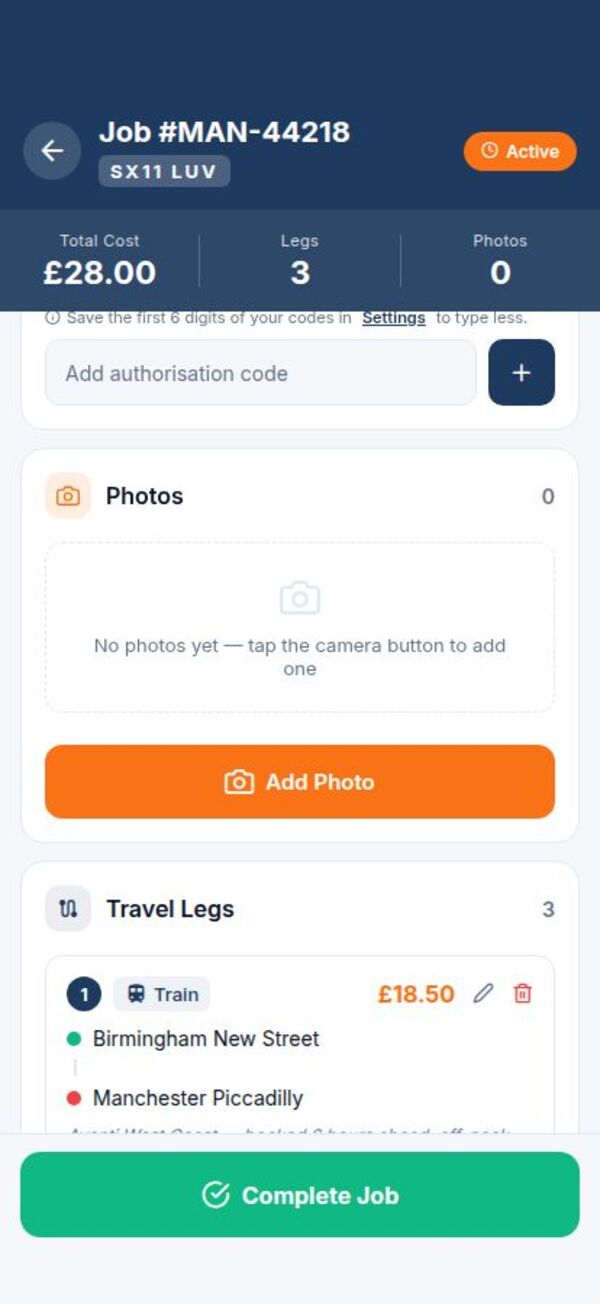 Travel legs with cost breakdown